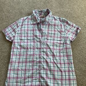Orvis Pink and Blue Plaid Button Down Shirt